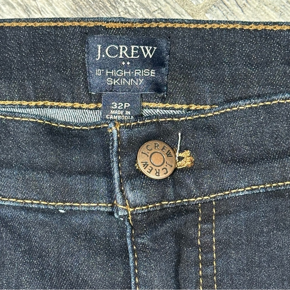 NWT J. CREW 10” High Rise Skinny Dark Wash Signature Stretch 32 Petite - Picture 4 of 12